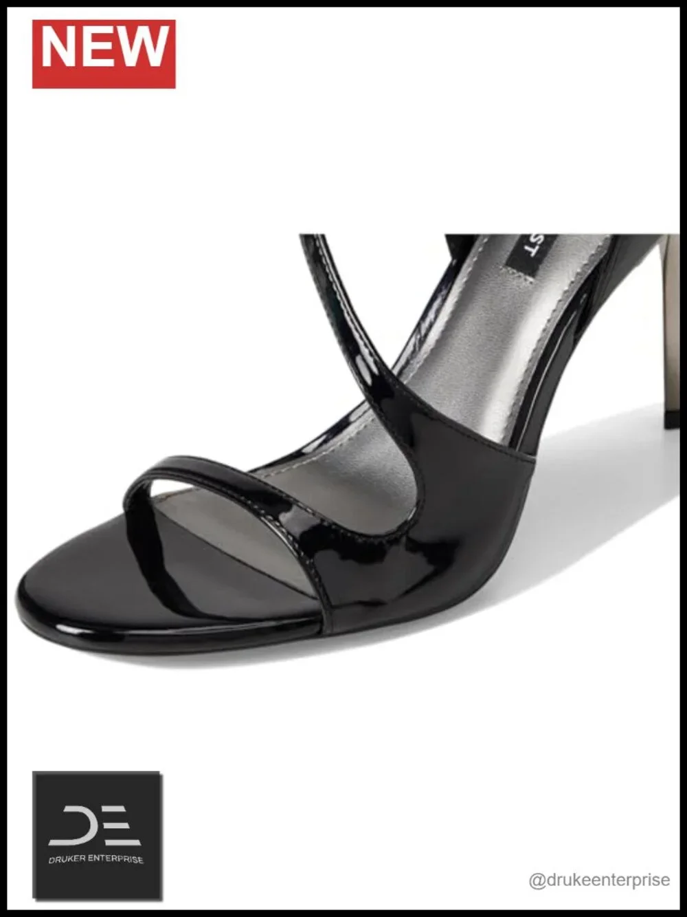 Heeled Sandals Stiletto Ankle Strap Faux Patent Leather Shoes